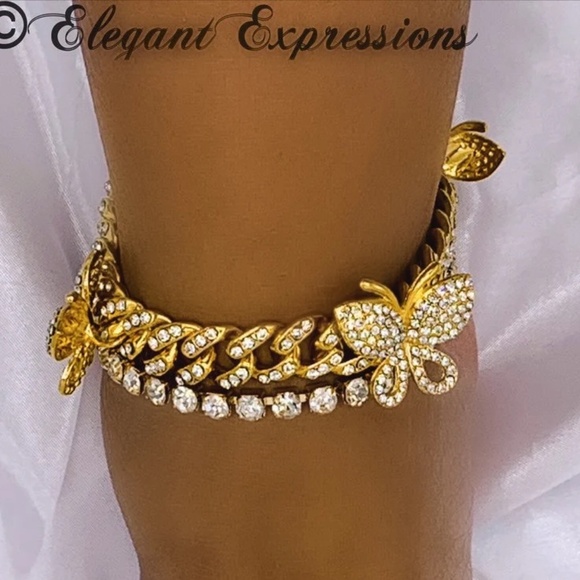 Butterfly Iced Out Cuban Link Anklet (Tennis Anklet not included) - Picture 3 of 6
